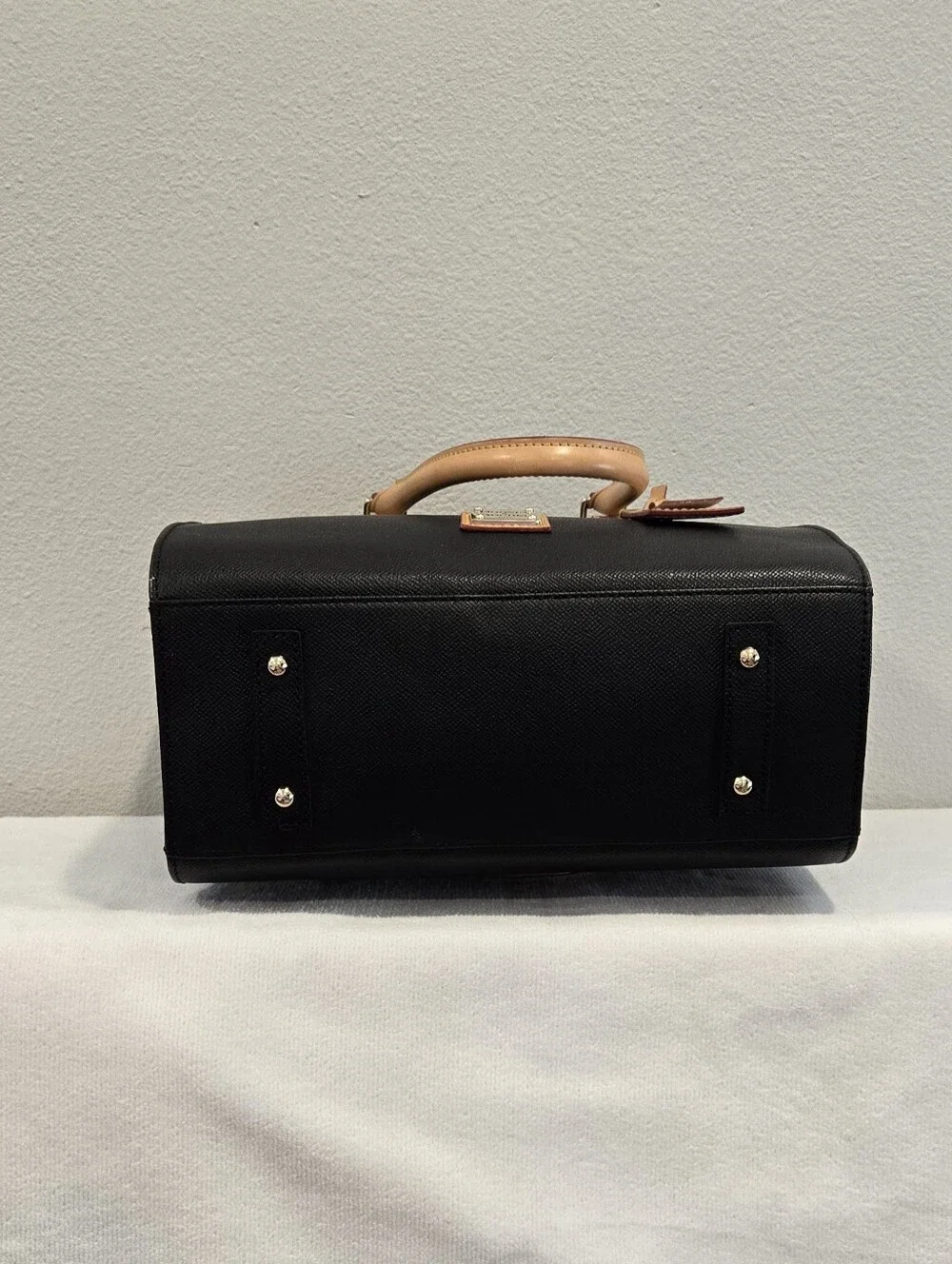 Dooney & Bourke Janine Black Satchel with Tan Trim